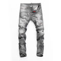 Men's Jeans Fashionable New Style Gray Ripped Patch Slim-Fitting Tapered Hipster Brand Casual  Denim Pants