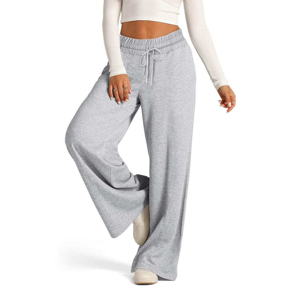 Ladies' pure-colored, waist-fitting, fashionable wide-leg, warp-knitted casual pants with drawstrings, suitable for home wear
