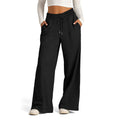 Ladies' pure-colored, waist-fitting, fashionable wide-leg, warp-knitted casual pants with drawstrings, suitable for home wear