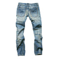 Men's jeans with holes, nostalgic light blue straight-cut slim-fitting button-up pants